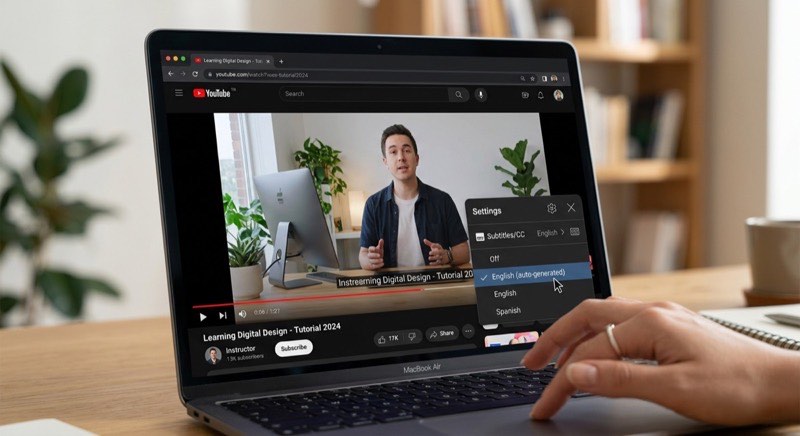 Laptop with a video player settings menu open