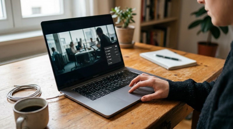 Portátil con el menú de configuración de un reproductor de vídeo abierto